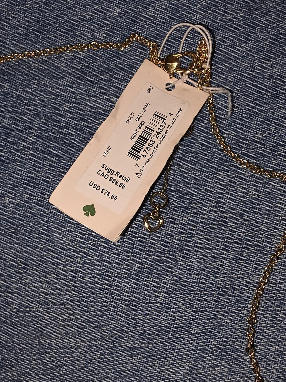 kate spade Gold Owl Pendant Necklace with Green Accents